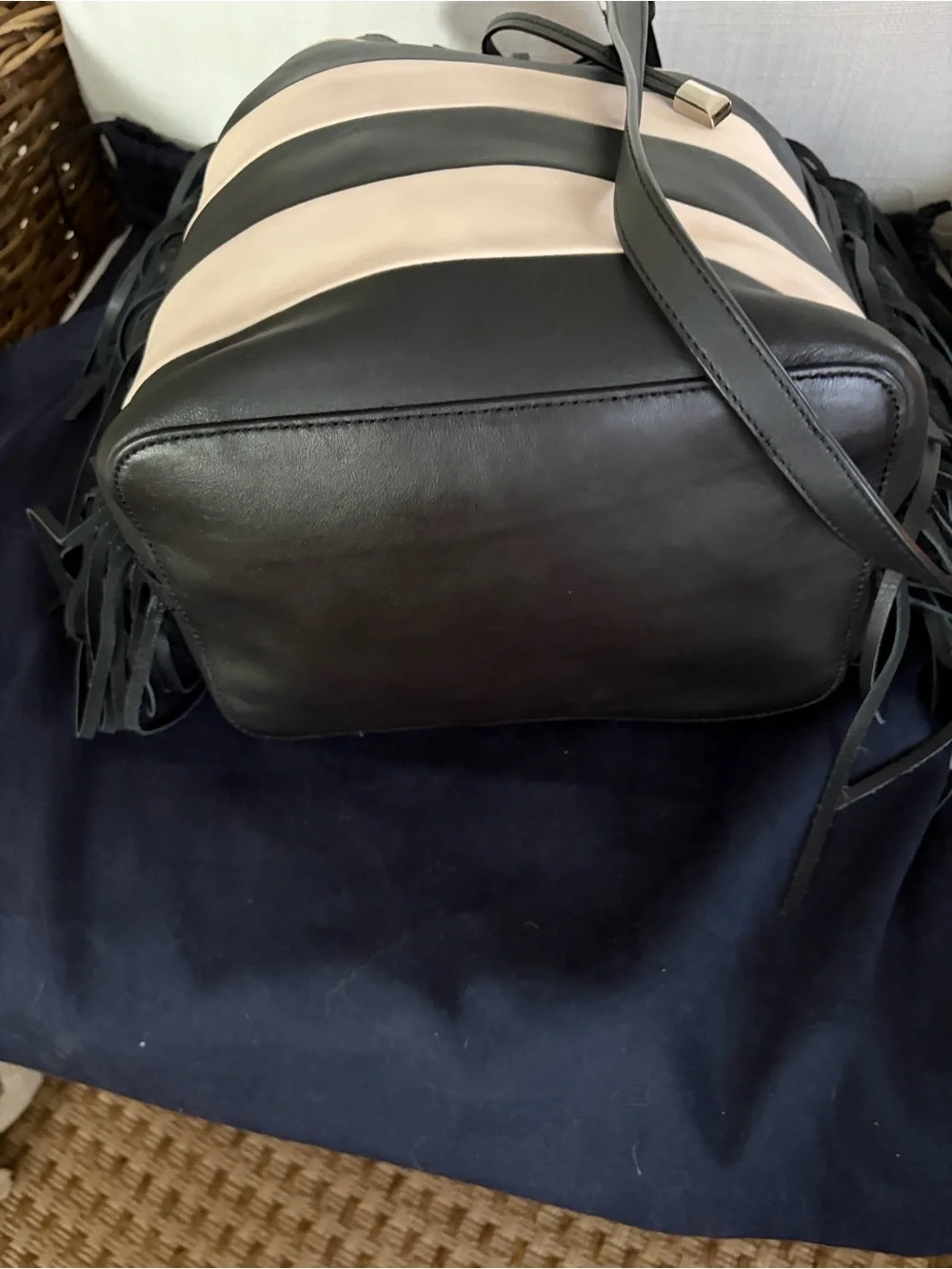 Ralph Lauren Black and cream leather bucket bag with wristlet